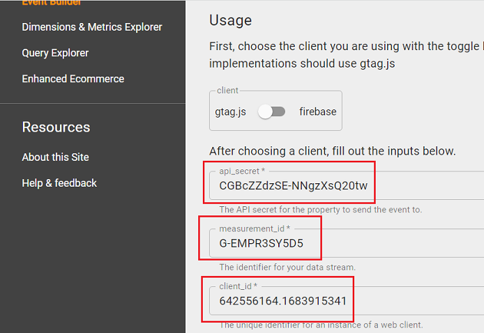 GA4 (Google Analytics 4) Measurement Protocol Tutorial 100 enter your API Secret Key measurement id and client id