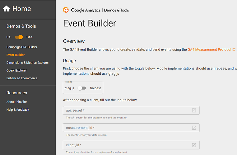 GA4 (Google Analytics 4) Measurement Protocol Tutorial 98 GA4 Event Builder logged in