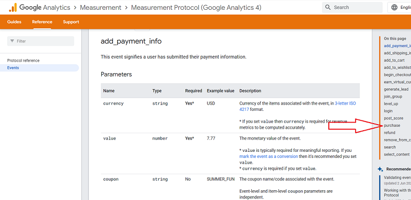 GA4 (Google Analytics 4) Measurement Protocol Tutorial 64 Click on the ‘purchase event from the navigation menu