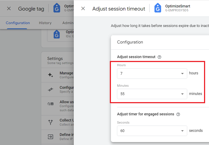 adjust session timeout ga4