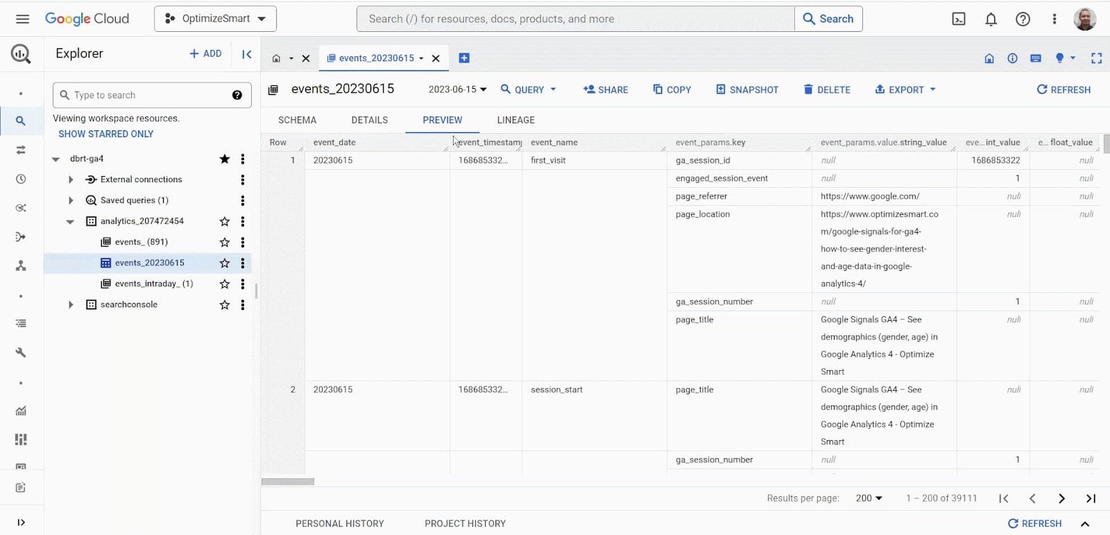 GA4 BigQuery Export Schema Tutorial 30 re size the width of each column in the data table