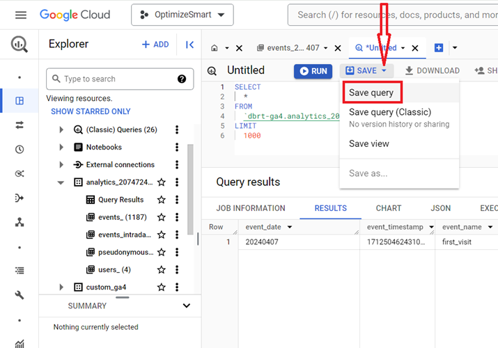 Understanding the BigQuery User Interface 76 Save query