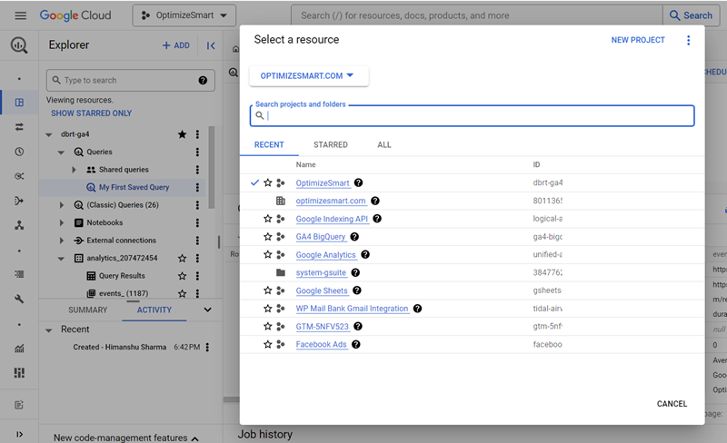 Understanding the BigQuery User Interface 87 select a resource