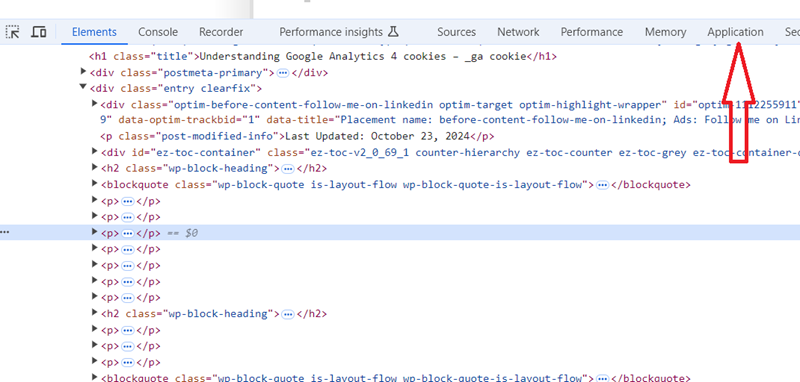 click on application tab