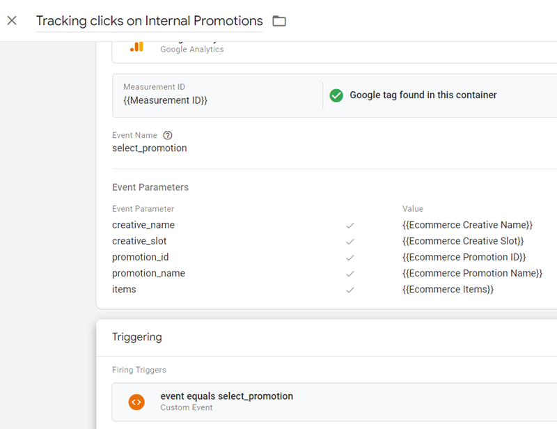 Tracking clicks on Internal Promotions final tag configuration