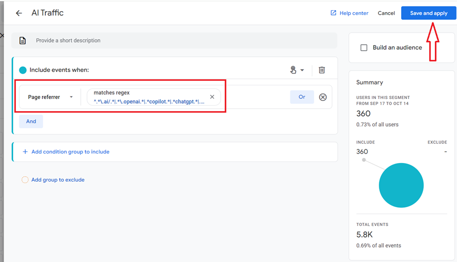 Define your segment like the one below