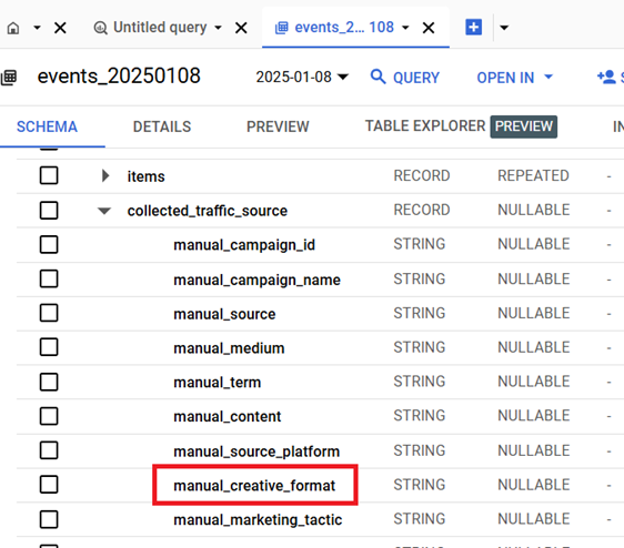 ‘manual creative format‘ field under ‘collected traffic source‘