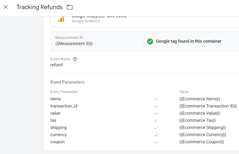 Tracking Refunds in GA4 tag configuration