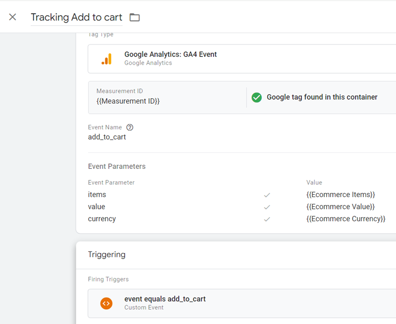 Tracking Add to cart final tag configuration
