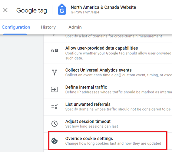 change the override cookie settings