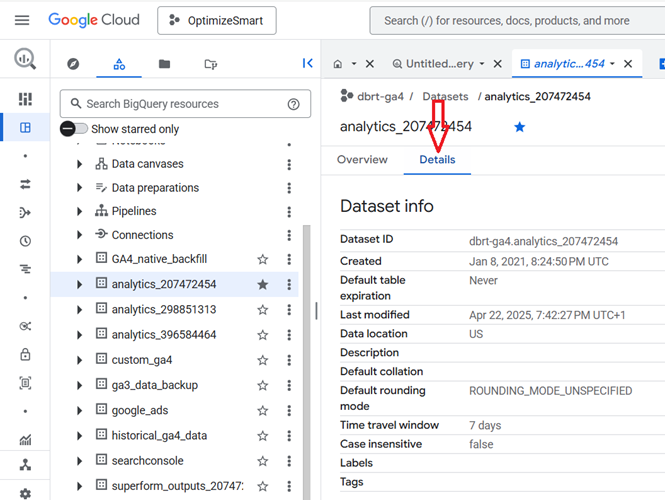 Understanding the BigQuery User Interface 14 details tab