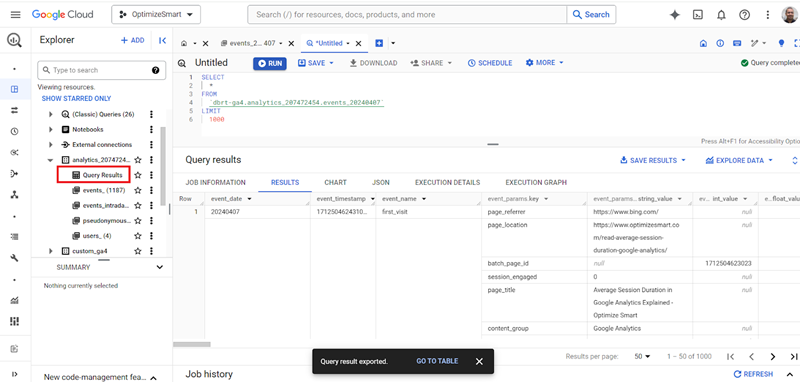 Understanding the BigQuery User Interface 66 see the new data table