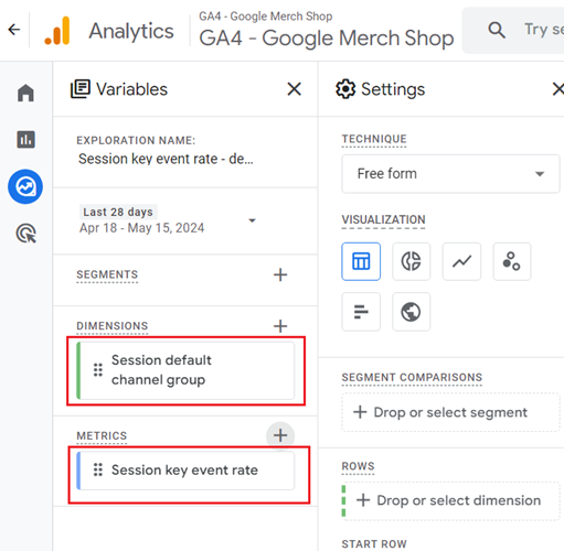 Import the following dimension and metric