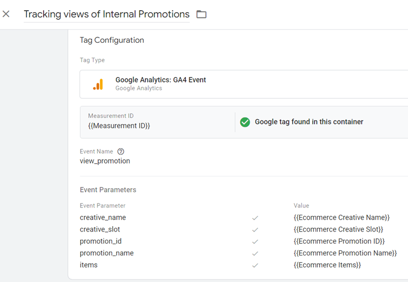 Tracking views of Internal Promotions tag configuration