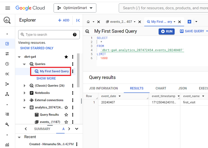 Understanding the BigQuery User Interface 78 ee your query listed under ‘Queries