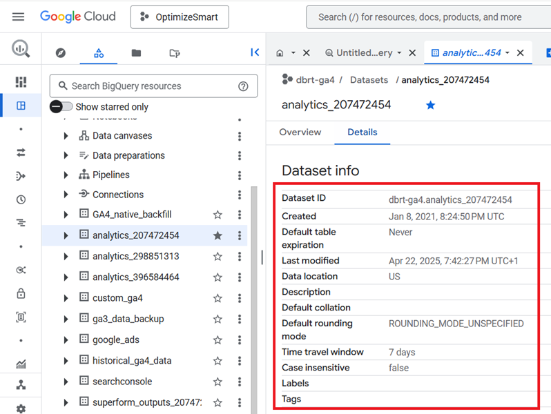 Understanding the BigQuery User Interface 15 see the data set information