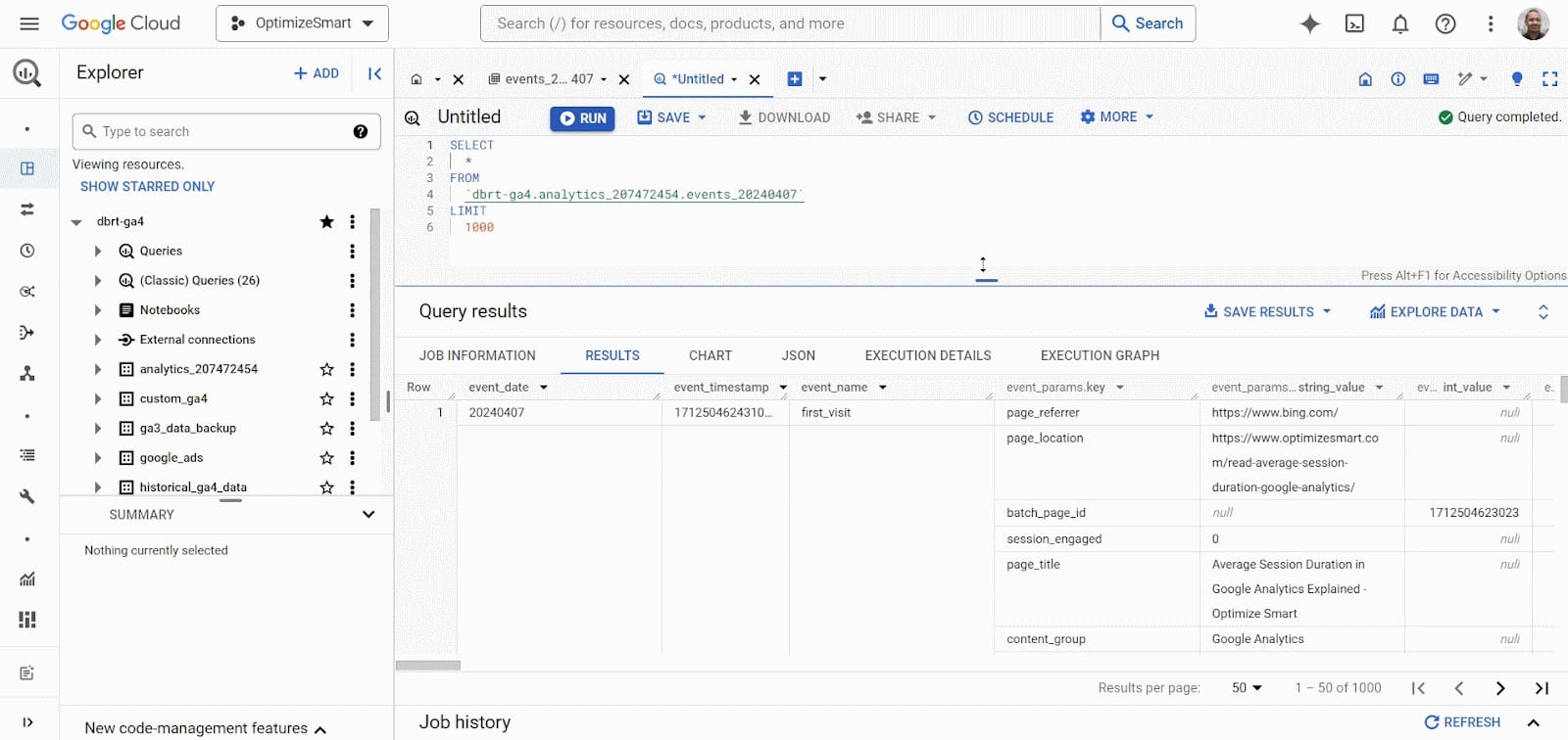 Understanding the BigQuery User Interface 56 You can expand the query results window by dragging it upwards 1