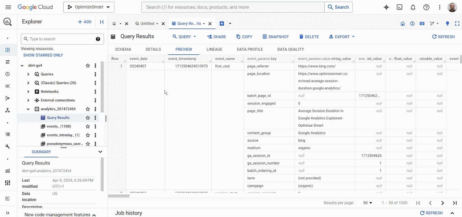 Understanding the BigQuery User Interface 39 You can re size the width of each column in the data table