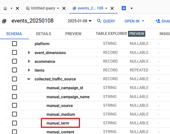manual term‘ field under ‘collected traffic source‘