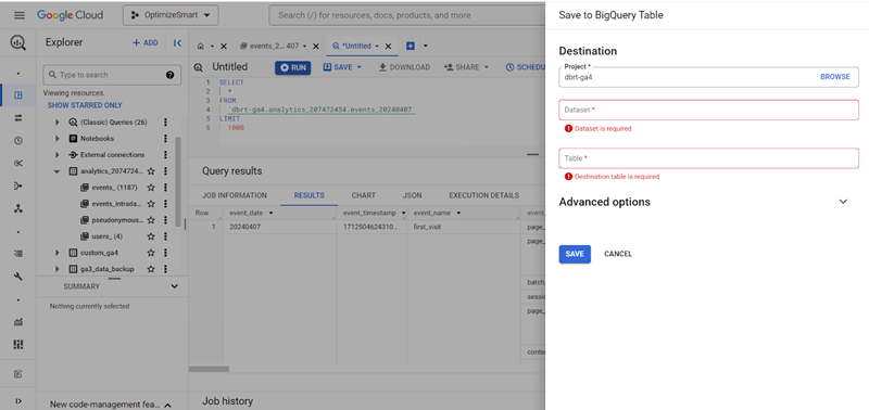 Understanding the BigQuery User Interface 64 save to bigquery table
