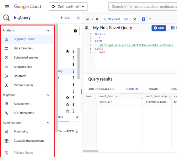 Understanding the BigQuery User Interface 90 access the BigQuery menu