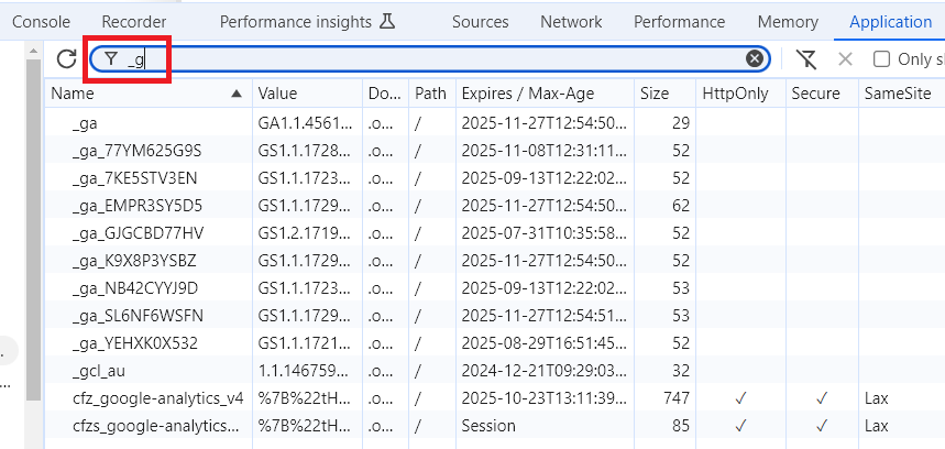 search for ga4 cookies