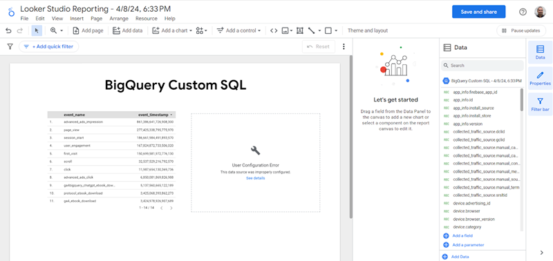 Understanding the BigQuery User Interface 71 example of exported BigQuery data in Looker Studio