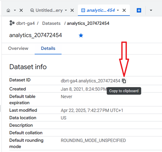 Understanding the BigQuery User Interface 16 Note down the Dataset ID