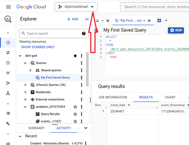 Understanding the BigQuery User Interface 86 switch to a different project