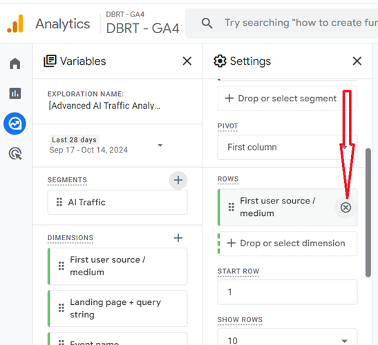 Hover your mouse over the dimension ‘First user source medium‘