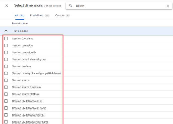 Session scoped dimensions are always prefixed with ‘Session