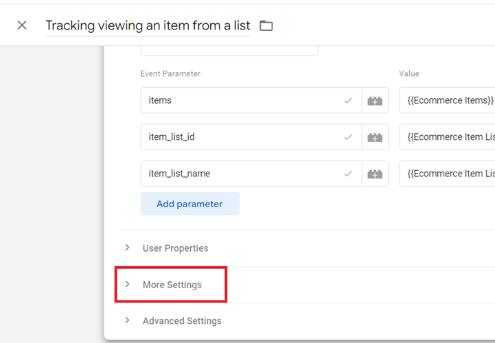 Tracking viewing an item from a list more settings