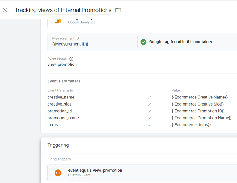 Tracking views of Internal Promotions final tag configuration