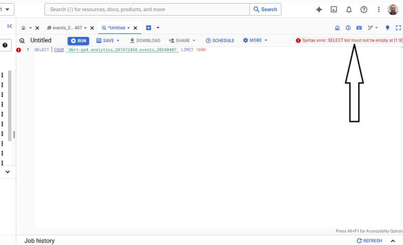 Understanding the BigQuery User Interface 49 The details about the type of error