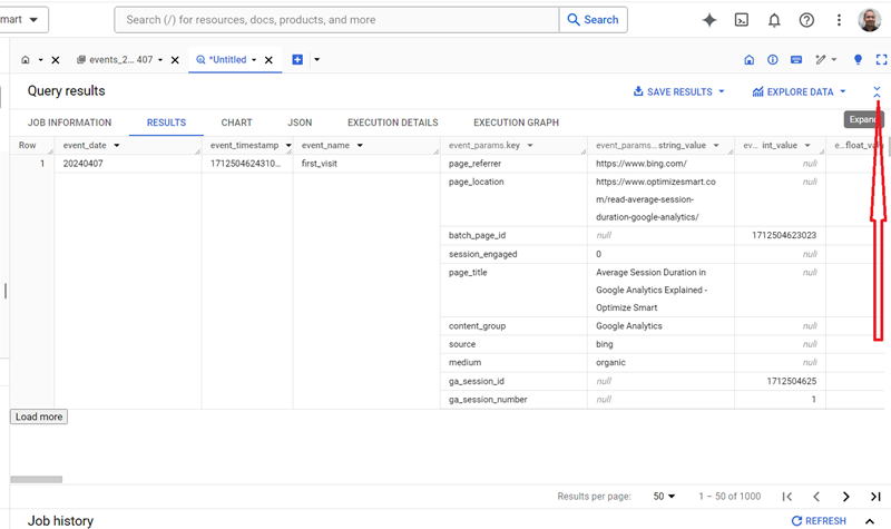 Understanding the BigQuery User Interface 74 shrink the query result window