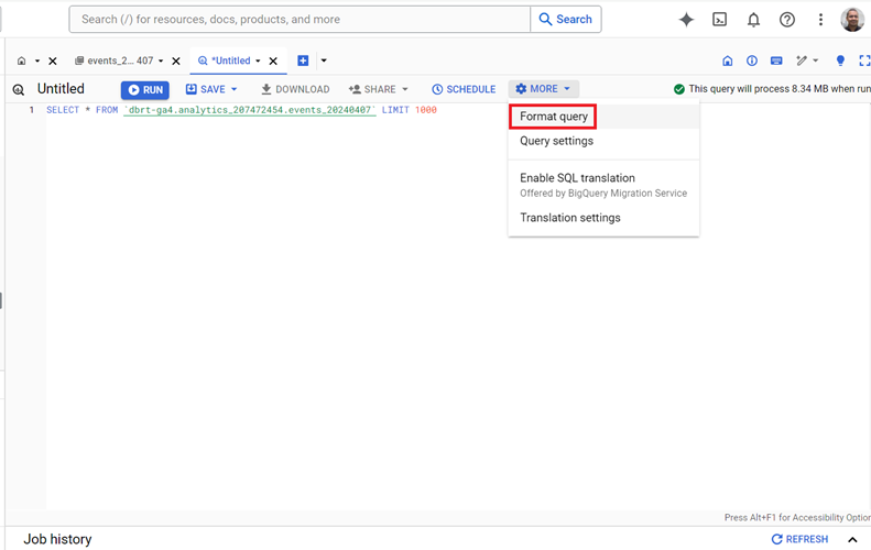 Understanding the BigQuery User Interface 52 Click on the ‘Format Query button