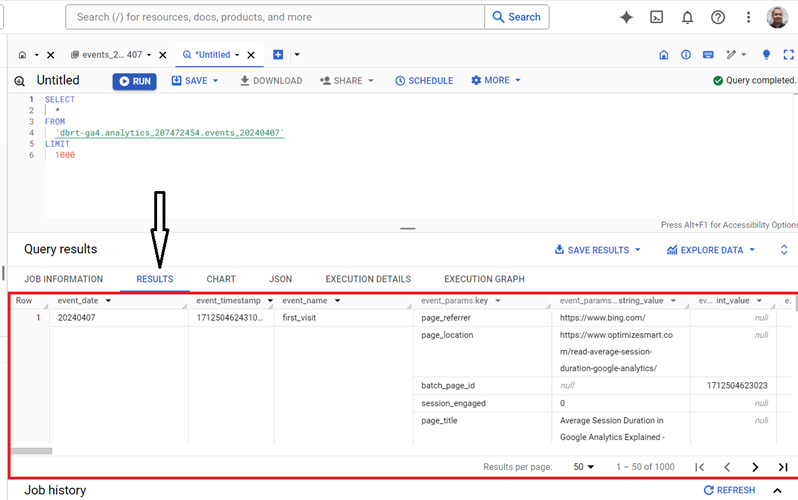 Understanding the BigQuery User Interface 55 You should now see the query results in the window below