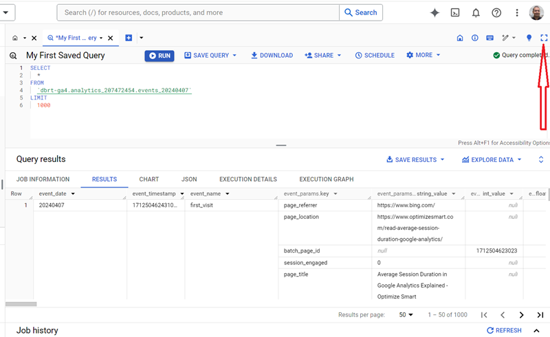 Understanding the BigQuery User Interface 85 Click on the full screen button
