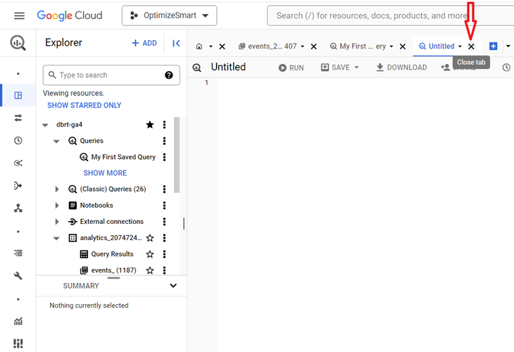 Understanding the BigQuery User Interface 84 If you want to close a tab then click on the X button