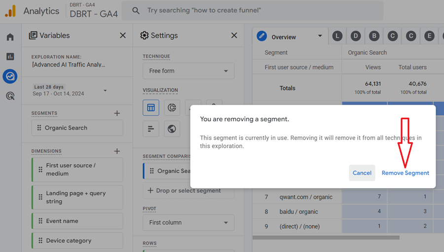 Click on the ‘Remove Segment‘ button
