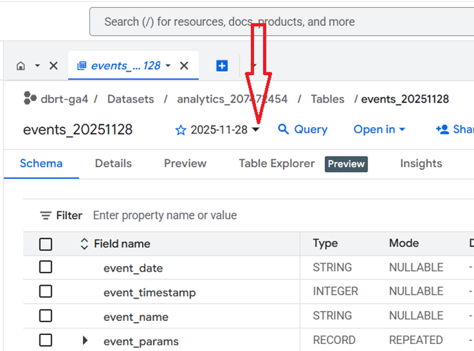 Understanding the BigQuery User Interface 27 date drop down menu