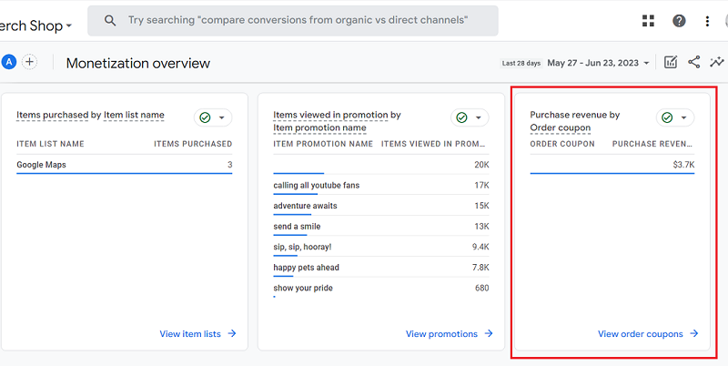 see the purchase revenue by order coupon