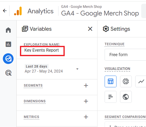 Name your report ‘Key Events Report 1