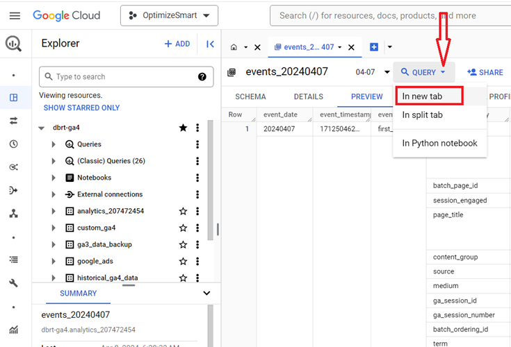 Understanding the BigQuery User Interface 46 Click on the ‘Query drop down menu