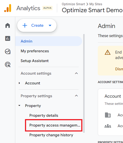 Property Access Management ga4