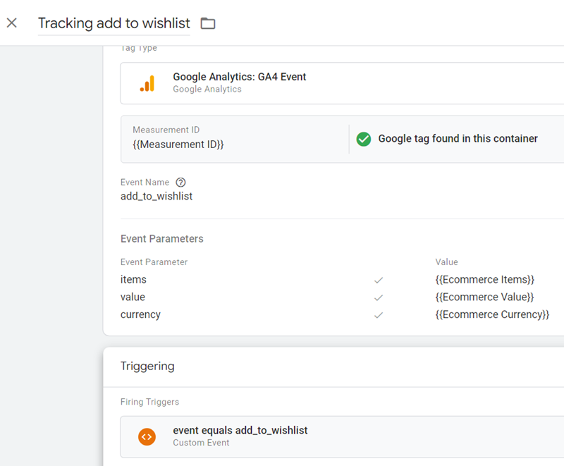 Tracking add to wishlist final tag configuration