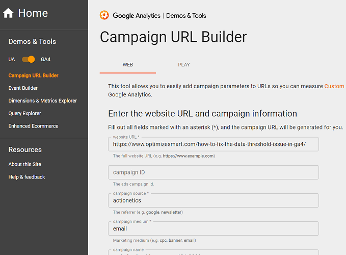 Google Analytics 4 Campaign URL Builder