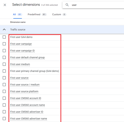 User scoped dimensions are always prefixed with ‘First user