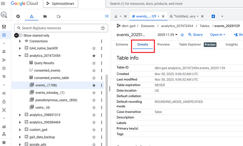 Understanding the BigQuery User Interface 29 details tab 1