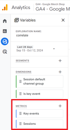 Import the following metrics to the report